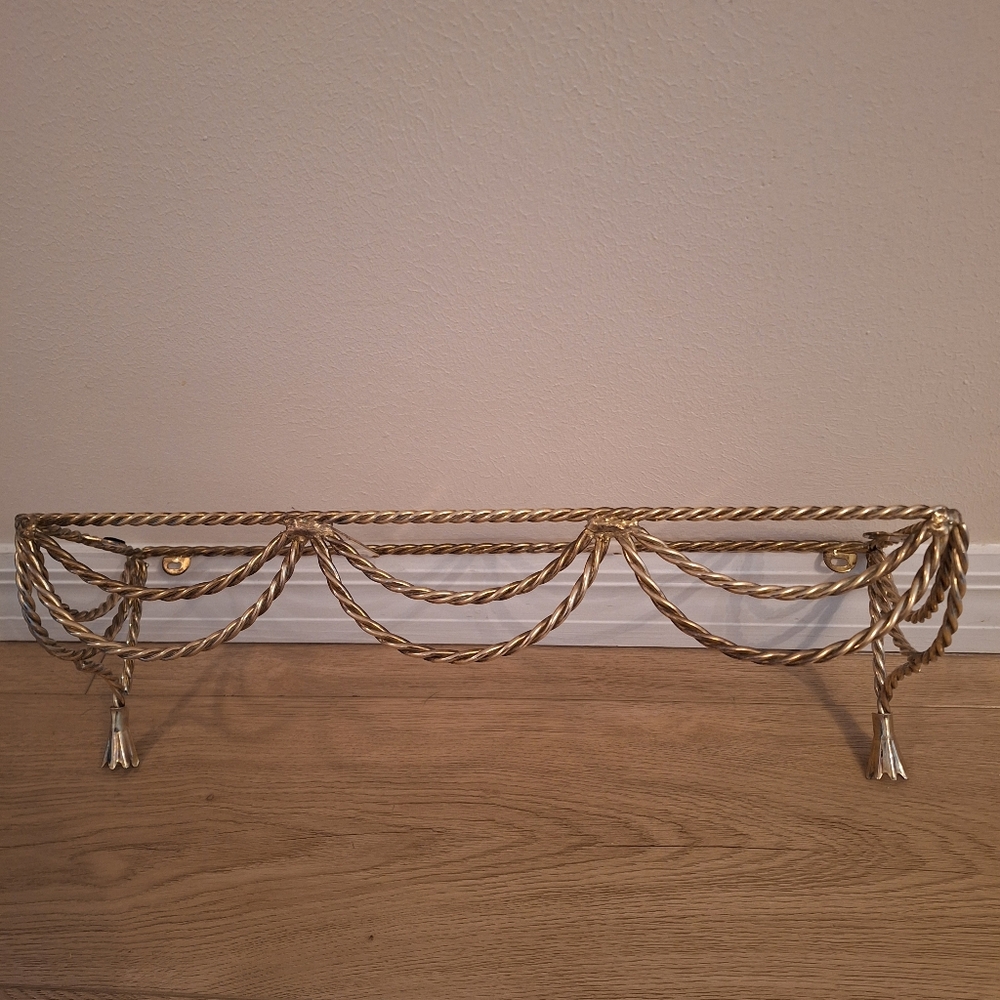 Hollywood Regency Grandmillenial Italian Brass Twisted Rope with Glass Top Shelf